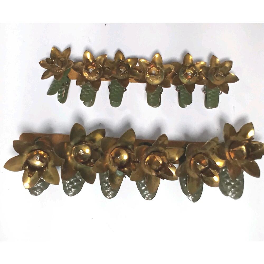 Vintage Brass And Metal Flower Pivoting Christmas Tree Candle Clips Set Of 12